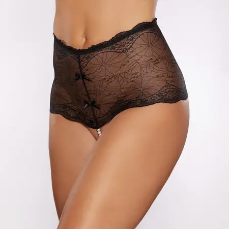 Passion and Pearl Visoka tanga sa bisernim akcentom od čipke Crna One Size