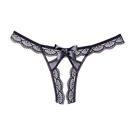 Dreamgirl Lace & Mesh Open Panty Black One Size - Elegant Lingerie Design