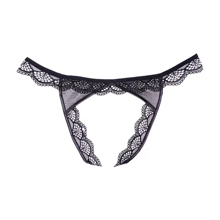 Dreamgirl Lace & Mesh Open Panty Black One Size - Elegant Lingerie Design