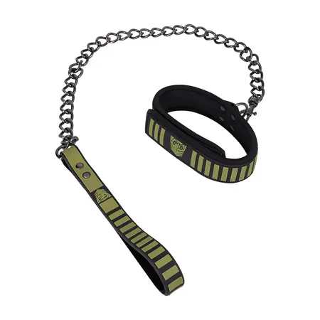 Doc Johnson Tactical podesivi set ogrlice i povodca crno-zeleni neopren