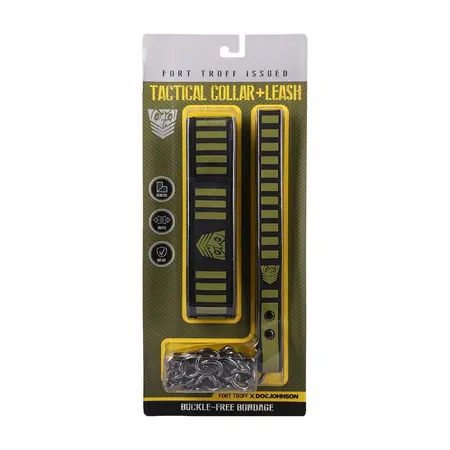 Doc Johnson Tactical podesivi set ogrlice i povodca crno-zeleni neopren