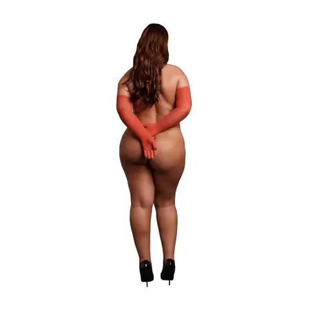Obsessive Shimmering operne rukavice plus size crvena sa zlatnim akcentima