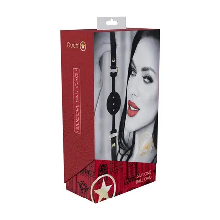 Ouch! Milan Collection Silikonski Proprozracni Ball Gag Crni/Crveni Podesivi