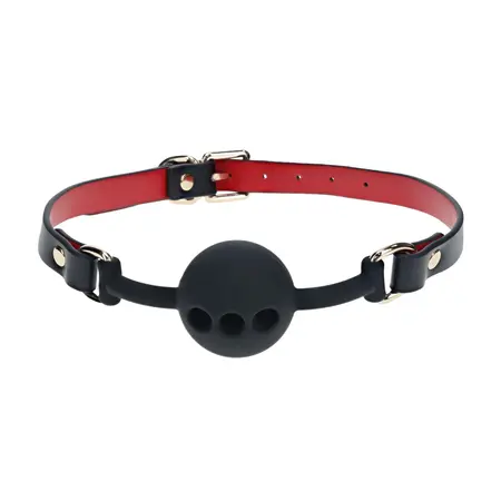 Ouch! Milan Collection Silikonski Proprozracni Ball Gag Crni/Crveni Podesivi