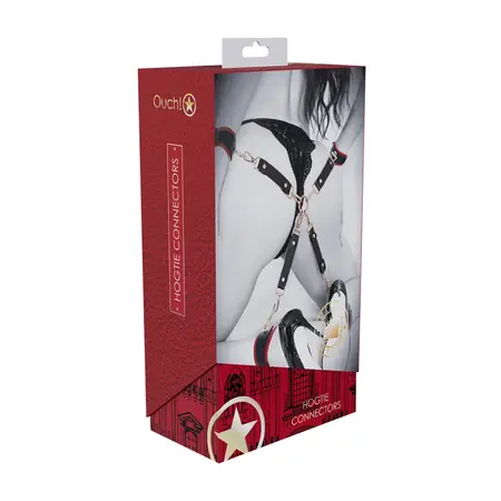 Ouch! Milan Collection 4-Smerne Hogtie Spojnice Crne/Crvene - Bonded Koža