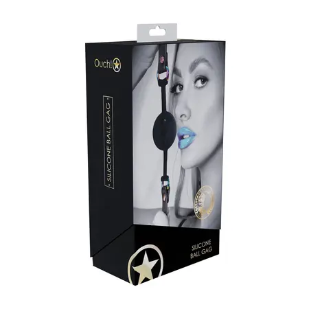 Ouch! Venice Collection Silikonski Ball Gag Crni - Podesiva Kožna Traka