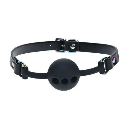 Ouch! Venice Collection Silikonski Ball Gag Crni - Podesiva Kožna Traka