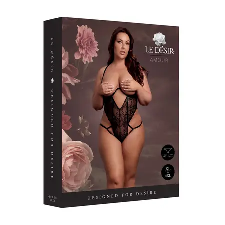 Obsessive bodi model 8714273043801 plus size čipka otvorene čašice crna