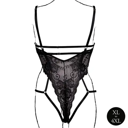 Obsessive bodi model 8714273043801 plus size čipka otvorene čašice crna