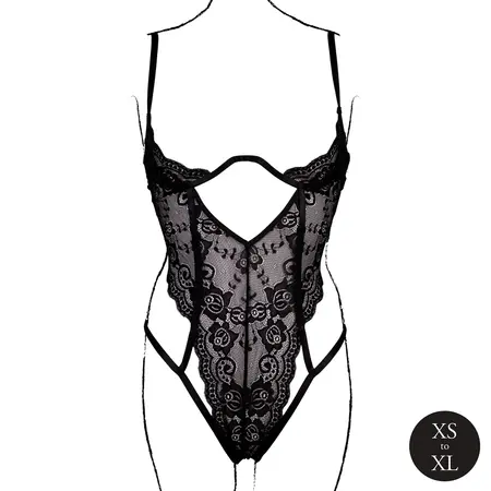 Obsessive bodi Luiza otvorene čašice čipka, podesiva, one size, crna