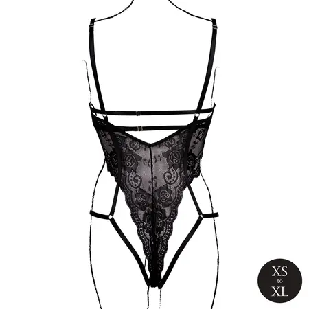 Obsessive bodi Luiza otvorene čašice čipka, podesiva, one size, crna