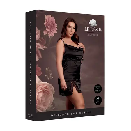 Obsessive plus size svilenkasta haljina crna sa ukrštenim leđima i prorezom