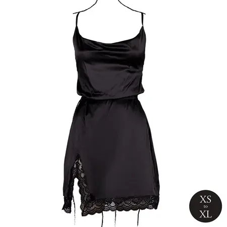 Obsessive crna svilenkasta haljina model 8714273043771 sa otvorenim leđima i prorezom, one size