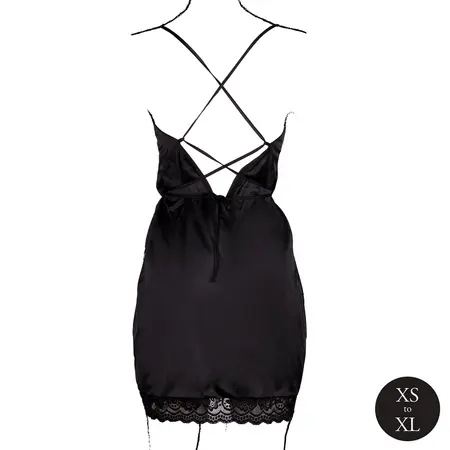 Obsessive crna svilenkasta haljina model 8714273043771 sa otvorenim leđima i prorezom, one size
