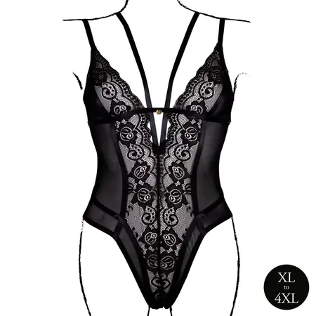 Obsessive bodi 861-TED-1 plus size čipka crna podesivo pristajanje