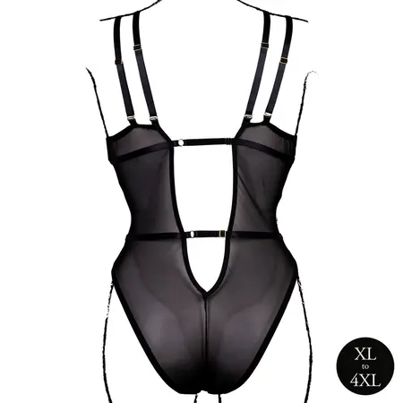 Obsessive bodi 861-TED-1 plus size čipka crna podesivo pristajanje