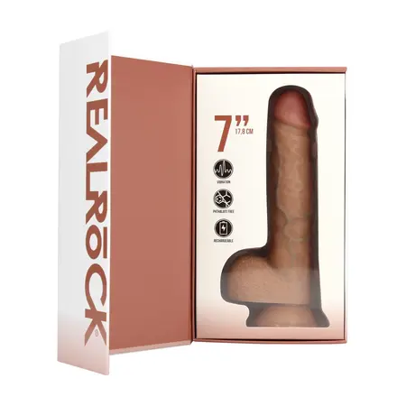 RealRock Vibrantni Silikonski Model 7 Inča Tan sa Usisnom Čašicom i Pojasom