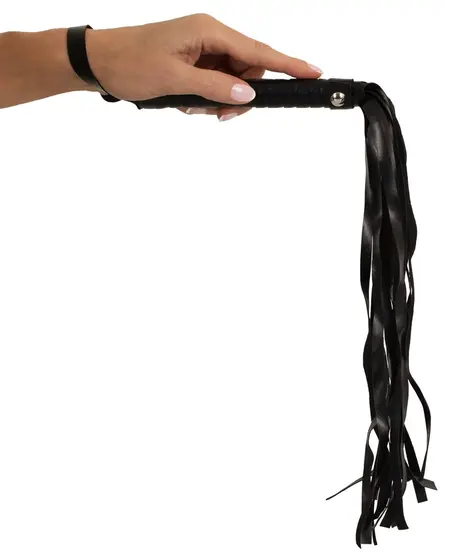 Magic Shiver Black Leather-Look Flogger 46cm with Woven Handle