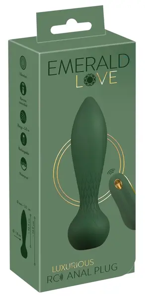 Emerald Love Luxurious RC analni čep - vibrirajući, daljinski upravljač, zeleni, 14 cm