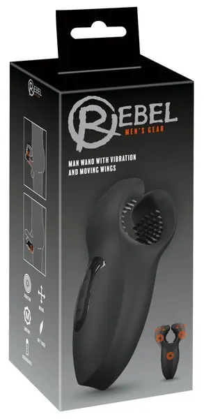 Rebel Man Wand Intimni Stimulator sa Vibrirajućim Pokretnim Krilcima, Crna