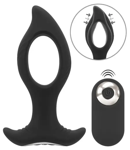 ANOS RC Cone Anal Plug with Hole & Dual Vibration, Black, 12 cm