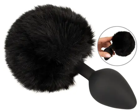 You2Toys Fluffy Tail Crni M - Silikonski Intimni Konusni Čep sa Vestačkim Krznom