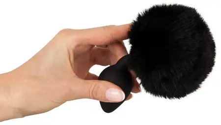 You2Toys Fluffy Tail Crni M - Silikonski Intimni Konusni Čep sa Vestačkim Krznom
