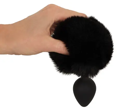 You2Toys Fluffy Tail Crni M - Silikonski Intimni Konusni Čep sa Vestačkim Krznom