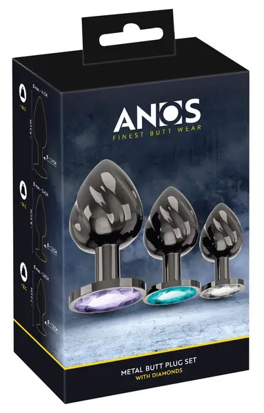ANOS Metal Plug Set Diamond Trio - Spiral Shape, 3 Sizes, Multicolor Gems