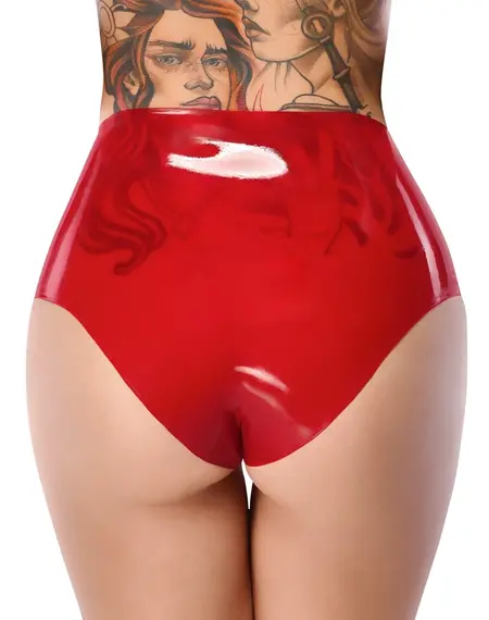 LateX Visoke Crvene Lateks Gaćice sa Integrisanim Intimnim Produžetkom L