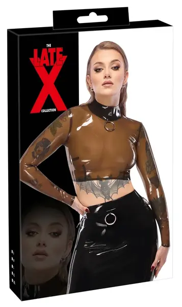 LateX Crop Top 2XL Proziran dimljeni dugački rukav sa metalnim detaljem
