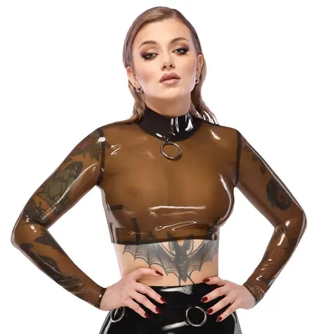 LateX Crop Top Dimljeno prozirna lateks košulja M sa metalnim prstenom