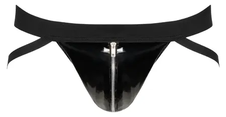 Black Level Vinil jockstrap za muškarce M sa srebrnim patent zatvaračem, crni finiš