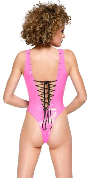 Black Level Vinil Bodysuit Pink S - Podesivo vezivanje, Sjajni finiš