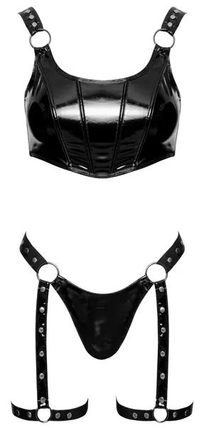 Black Level Vinil Set Crop Top i Tanga sa podesivim trakama S