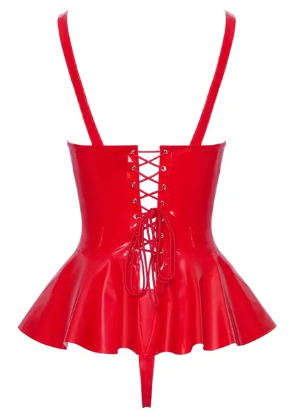 Black Level Vinil Set Crveni XL - Sjajni peplum top i tanga, Podesivo prijanjanje