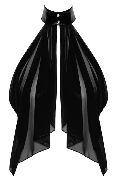 Noir Ručno Rađen Bolero od Tila XL - Prozirni Crni Ogrtač sa Halter Kragnom