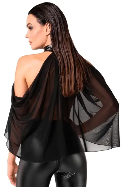 Noir Ručno Rađen Bolero od Tila L - Crni Prozirni Powerwetlook Ogrtač