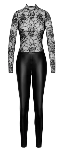 Noir Ručno Rađen Orgia Exclusive Čipka i Powerwetlook Kombinezon S Crni