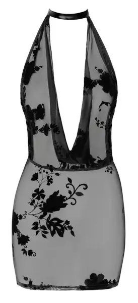 Noir Handmade Libido mini haljina S, prozirna crna, somot cvetni dizajn