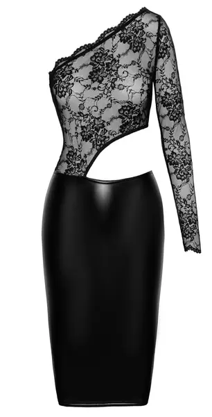 Noir Handmade Orgia crna Powerwetlook haljina sa čipkanim gornjim delom, veličina L