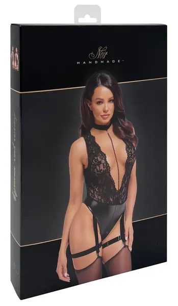 Noir Handmade Body Biseri XL - Crna Čipka i Mat Završna Obrada Bodysuit