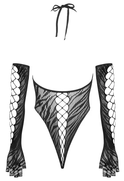 Cottelli FANTASY Crni Tigrasti Bodysuit i Duge Rukavice Set S-L