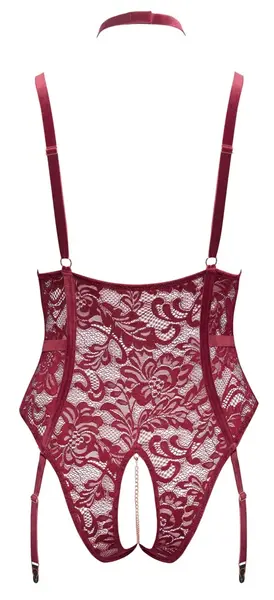 Cottelli Curves Čipka i Velur Body sa Podvezicama Crveni 2XL Podesivi Lanci