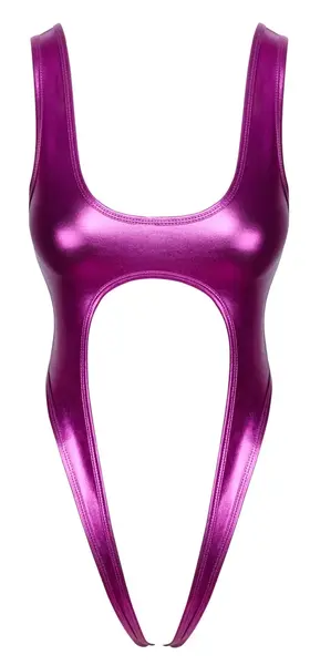 Cottelli LINGERIE Bodi Metalik Roze S/M - Sjajan High-Leg Bodysuit