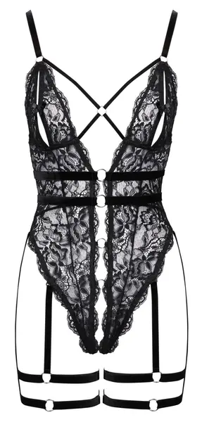 Cottelli Lingerie Čipkasti Bodi S Crna Cvetna sa Podesivim Kajiševima