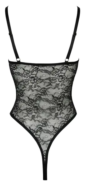 Cottelli LINGERIE Čipkasti Bodi M Crna sa Dekorativnim Srebrnim Prstenovima