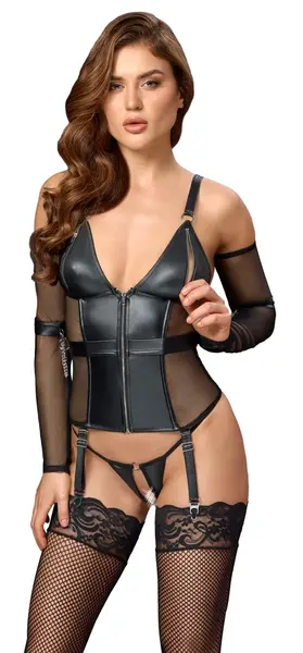 Cottelli Bondage Basque XL - Mat i Mrežasti Set sa Dodacima za Ruke