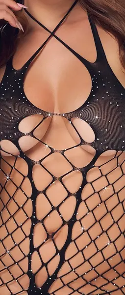 Cottelli Fantasy Kombinezon Bez Leđa S-L sa Rhinestone Akcentima, Crna