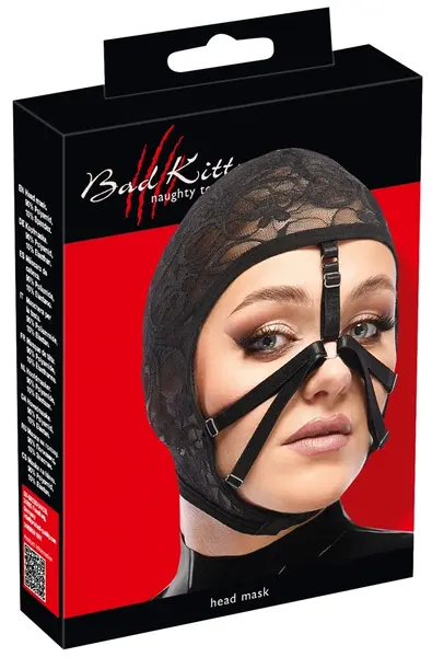 Bad Kitty Lace Head Mask Black - Stretchable Elegant Design